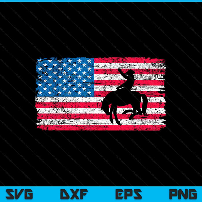 Retro American flag rodeo bronc horse riding cowboy cowgirl SVG cut file