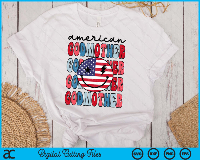 Retro American Godmother American Flag Cute 4th Of July Patriotic SVG PNG Digital Cutting Files