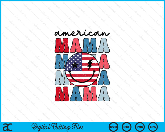 Retro Amerikaanse Mama Amerikaanse vlag schattig 4 juli patriottische SVG PNG digitale snijbestanden