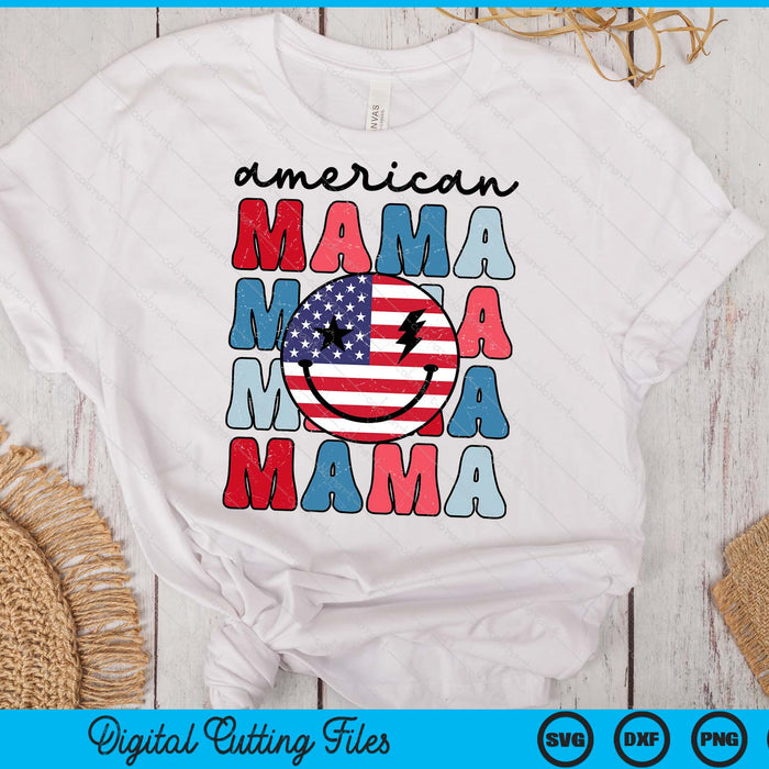 Retro American Mama American Flag Cute 4th Of July Patriotic SVG PNG Digital Cutting Files