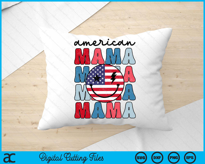 Retro American Mama American Flag Cute 4th Of July Patriotic SVG PNG Digital Cutting Files