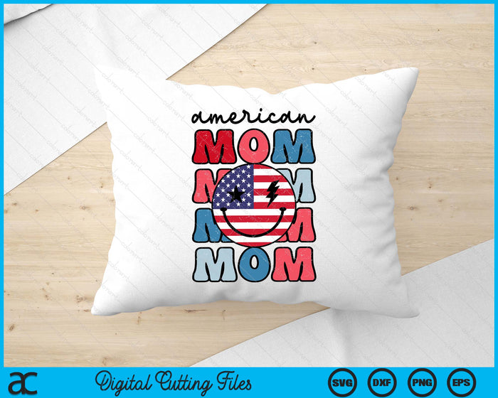 Retro American Mom American Flag Cute 4th Of July Patriotic SVG PNG Digital Cutting Files