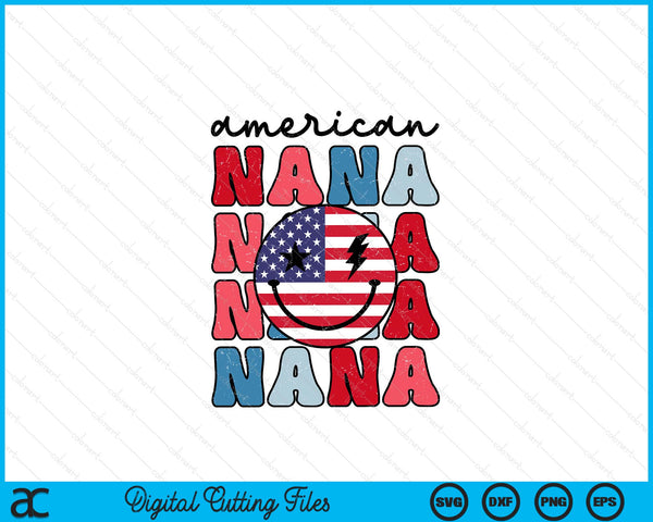 Retro American Nana American Flag Cute 4th Of July Patriotic SVG PNG Digital Cutting Files