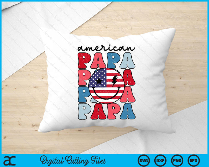 Retro American Papa American Flag Cute 4th Of July Patriotic SVG PNG Digital Cutting Files