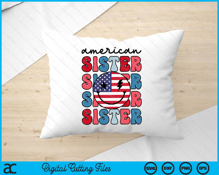 Retro American Sister American Flag Cute 4th Of July Patriotic SVG PNG Digital Cutting Files