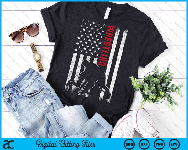 Retro American Wrestling Apparel US Flag Wrestling SVG PNG Digital Cutting Files - on a t-shirt