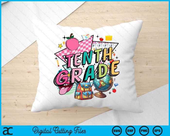 Retro Back To School 10th Grade SVG PNG Digital Printable Files