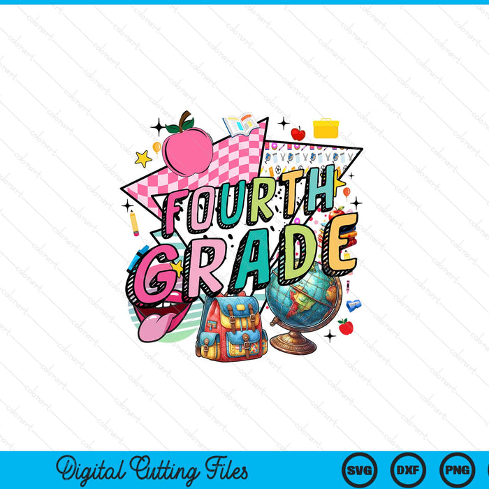Retro Back To School 4th Grade SVG PNG Digital Printable Files