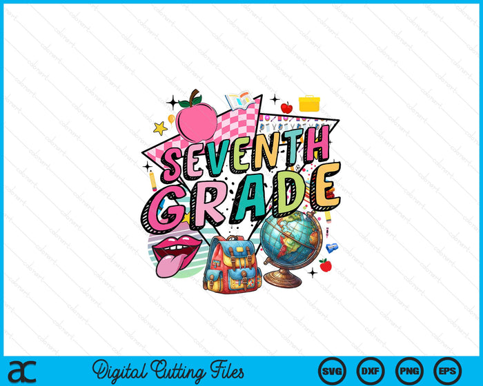 Retro Back To School 7th Grade SVG PNG Digital Printable Files