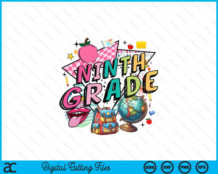 Retro Back To School 9th Grade SVG PNG Digital Printable Files