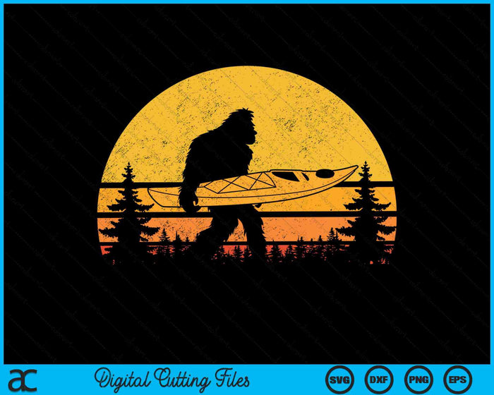 Retro Bigfoot Kayak Vintage Sasquatch Kayaking SVG PNG Digital Cutting Files