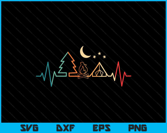 Retro Camping Outdoor Heartbeat Natuur Camper Wandelen SVG PNG Digitale Snijbestanden