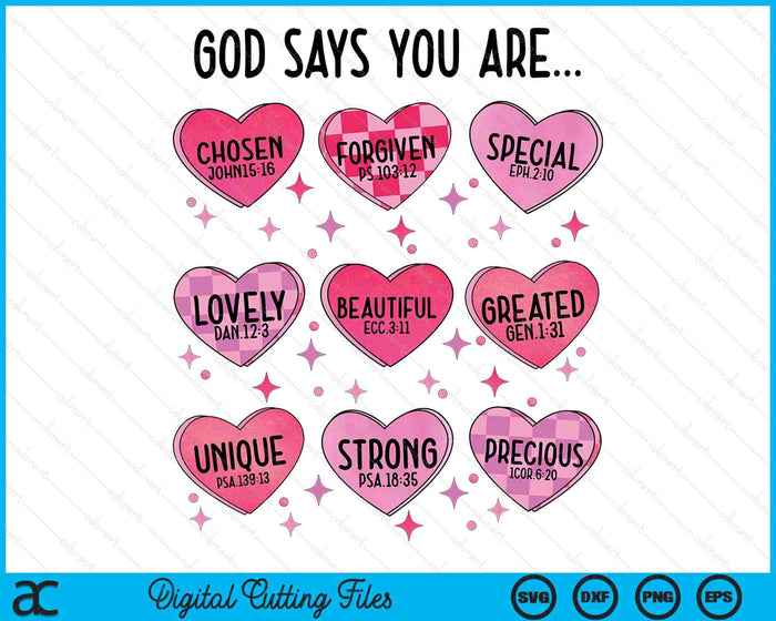 Retro Candy Heart God Says You Are Cute Jesus Valentines Day SVG PNG Digital Printable Files