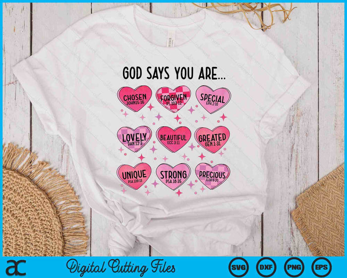 Retro Candy Heart God Says You Are Cute Jesus Valentines Day SVG PNG Digital Printable Files