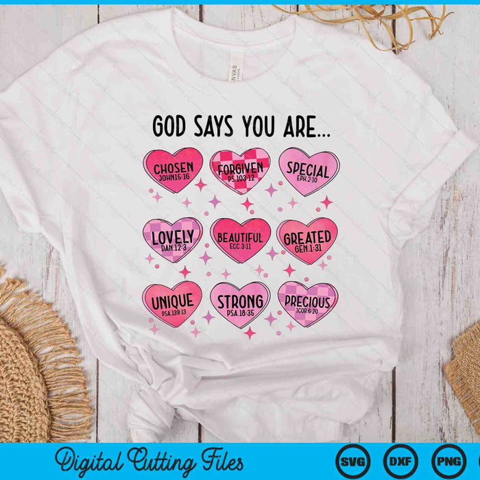 Retro Candy Heart God Says You Are Cute Jesus Valentines Day SVG PNG Digital Printable Files