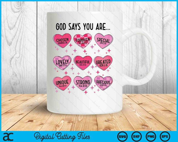 Retro Candy Heart God Says You Are Cute Jesus Valentines Day SVG PNG Digital Printable Files