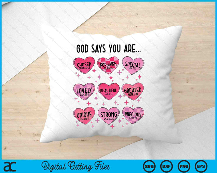 Retro Candy Heart God Says You Are Cute Jesus Valentines Day SVG PNG Digital Printable Files