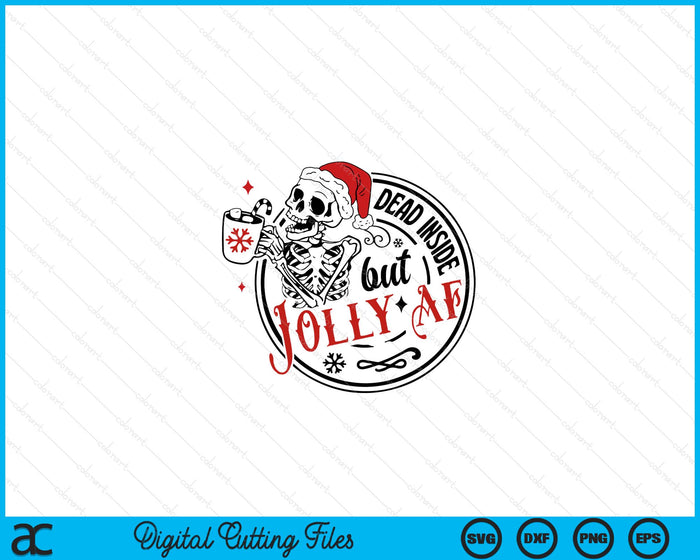 Retro Dead Inside But Jolly Af Skeleton Coffee Christmas SVG PNG Digital Printable Files