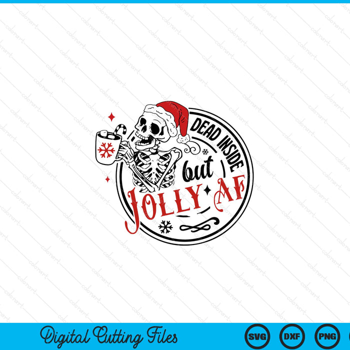 Retro dead inside but jolly AF skeleton coffee Christmas SVG cut file