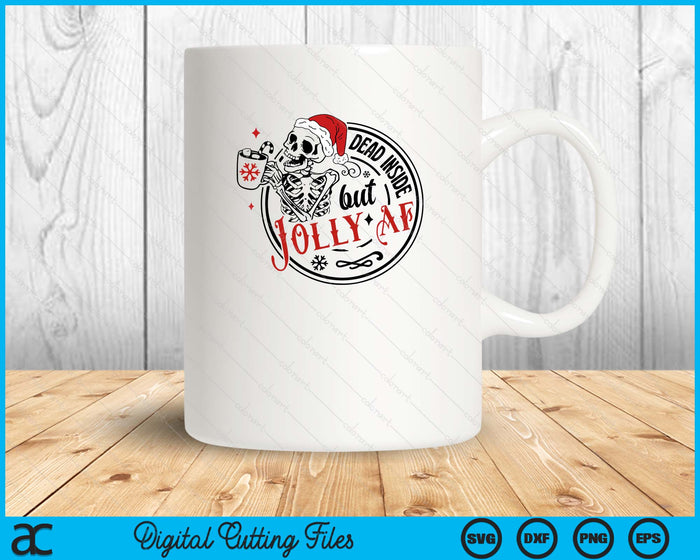 Retro Dead Inside But Jolly Af Skeleton Coffee Christmas SVG PNG Digital Printable Files