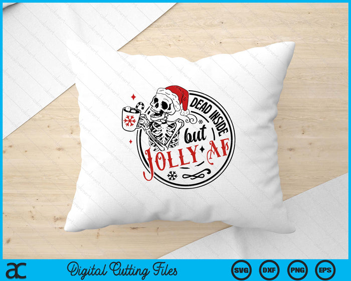 Retro Dead Inside But Jolly Af Skeleton Coffee Christmas SVG PNG Digital Printable Files