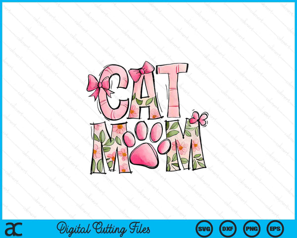 Retro Floral Cat Mom Coquette Bow SVG PNG Digital Printable Files