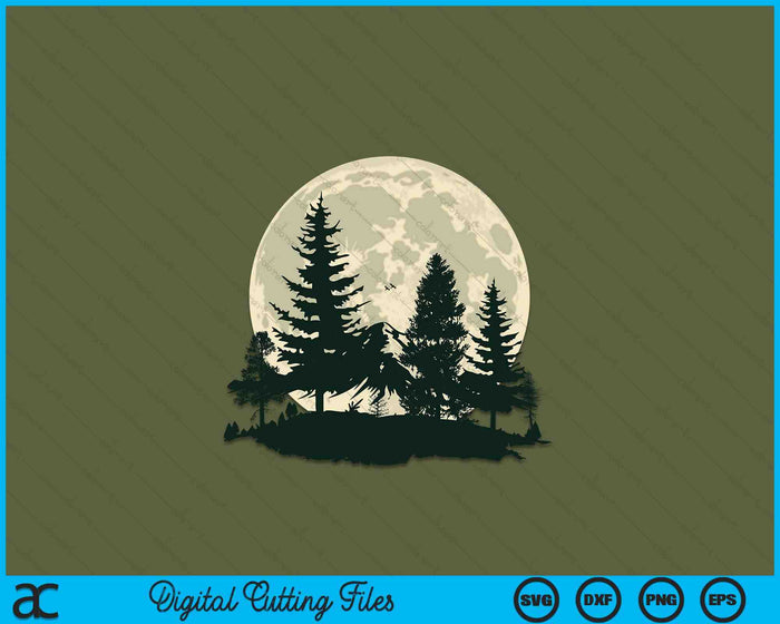 Retro Full Moon Nature Forest Trees Outdoor SVG PNG Digital Printable Files