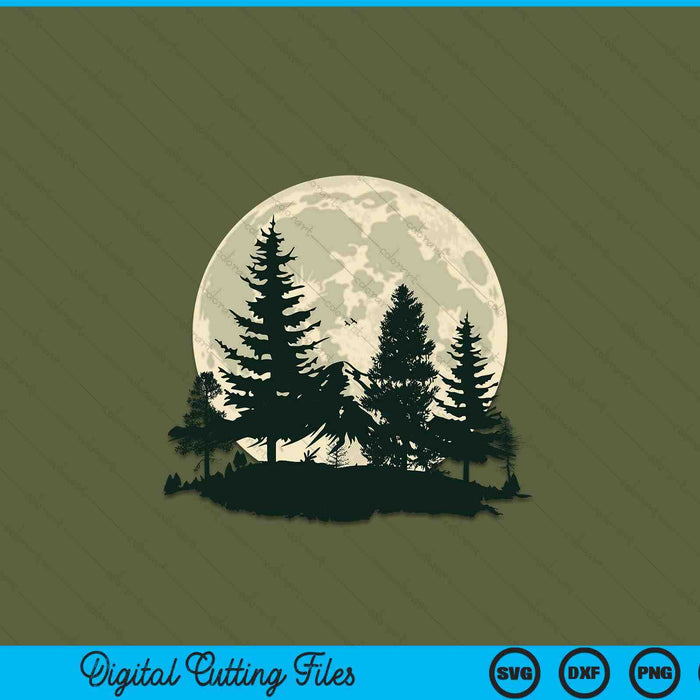 Retro full moon nature forest trees outdoor SVG cut file