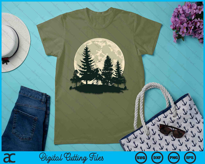 Retro Full Moon Nature Forest Trees Outdoor SVG PNG Digital Printable Files