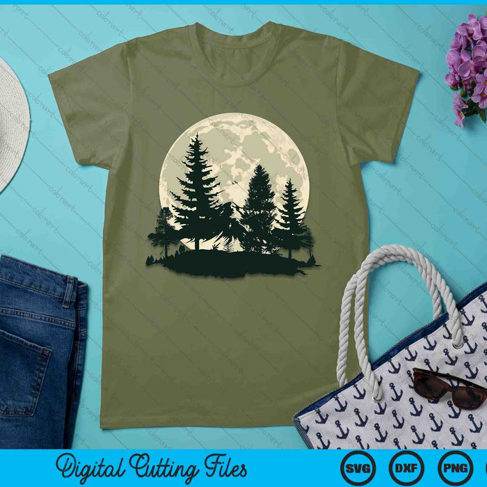 Retro Full Moon Nature Forest Trees Outdoor SVG PNG Digital Printable Files
