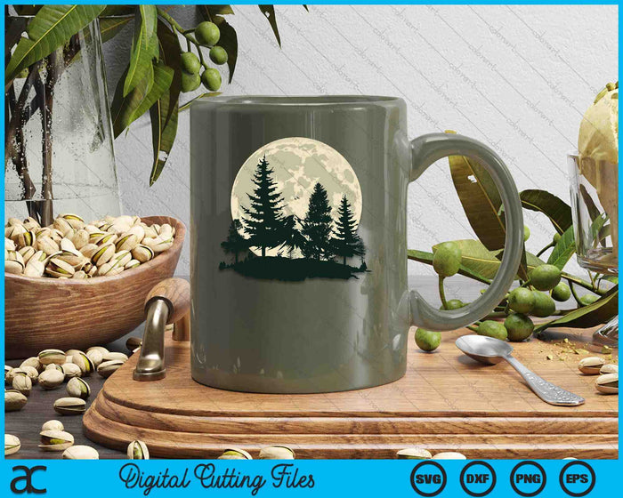 Retro Full Moon Nature Forest Trees Outdoor SVG PNG Digital Printable Files