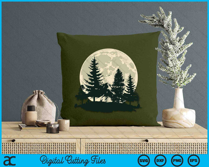 Retro Full Moon Nature Forest Trees Outdoor SVG PNG Digital Printable Files