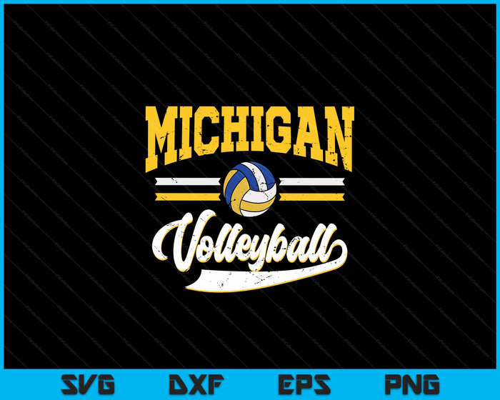 Retro Game Day Vintage Michigan Volleyball SVG PNG Digital Cutting Files