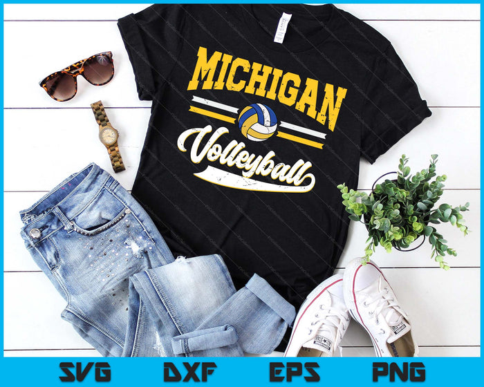 Retro Game Day Vintage Michigan Volleyball SVG PNG Digital Cutting Files