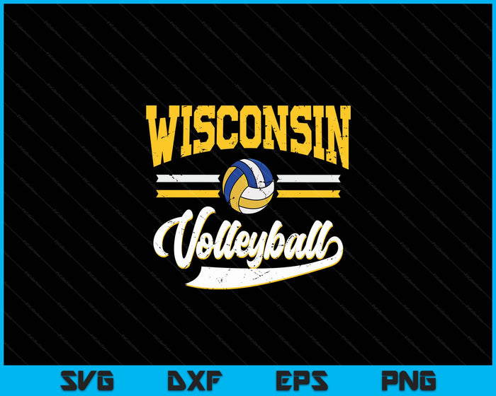 Retro Game Day Vintage Wisconsin Volleyball SVG PNG Digital Cutting Files