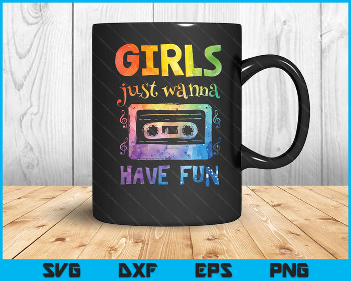 Retro Girls Just Wanna Have Fun Nostalgia 1980s 80's Black SVG PNG Digital Printable Files