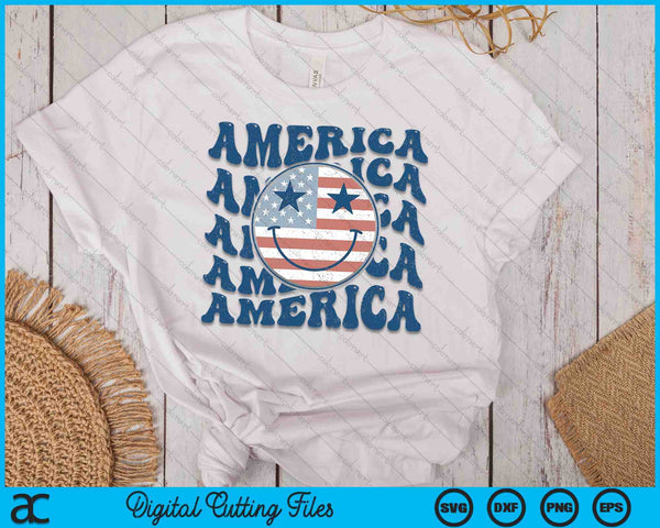 Retro Groovy America USA Smile Face Patriotic 4th Of July SVG PNG Digital Cutting Files