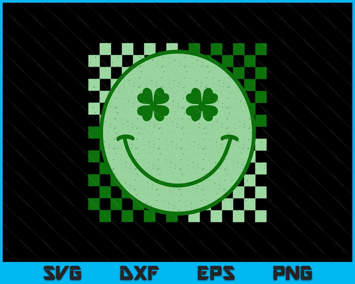 Retro Groovy St Patricks Day Hippie Smile Face Shamrock SVG PNG Digital Printable Files