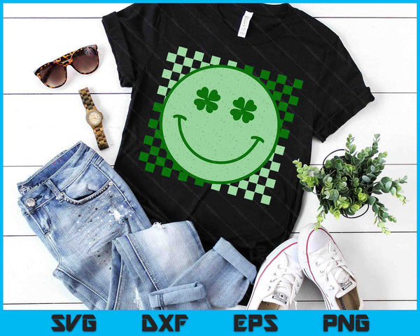 Retro Groovy St Patricks Day Hippie Smile Face Shamrock SVG PNG Digital Printable Files