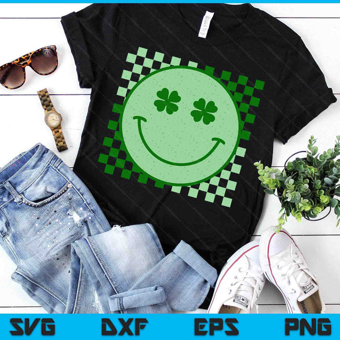 Retro Groovy St Patricks Day Hippie Smile Face Shamrock SVG PNG Digital Printable Files