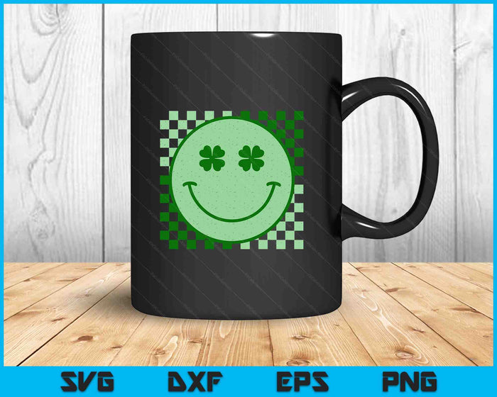 Retro Groovy St Patricks Day Hippie Smile Face Shamrock SVG PNG Digital Printable Files