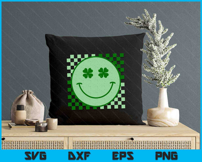 Retro Groovy St Patricks Day Hippie Smile Face Shamrock SVG PNG Digital Printable Files