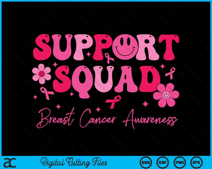 Retro Groovy Support Squad Breast Cancer Awareness SVG PNG Digital Cutting File