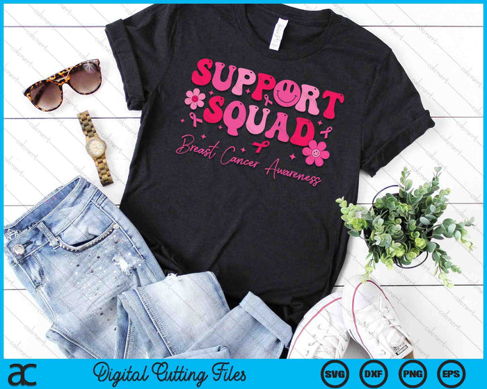 Retro Groovy Support Squad Breast Cancer Awareness SVG PNG Digital Cutting File