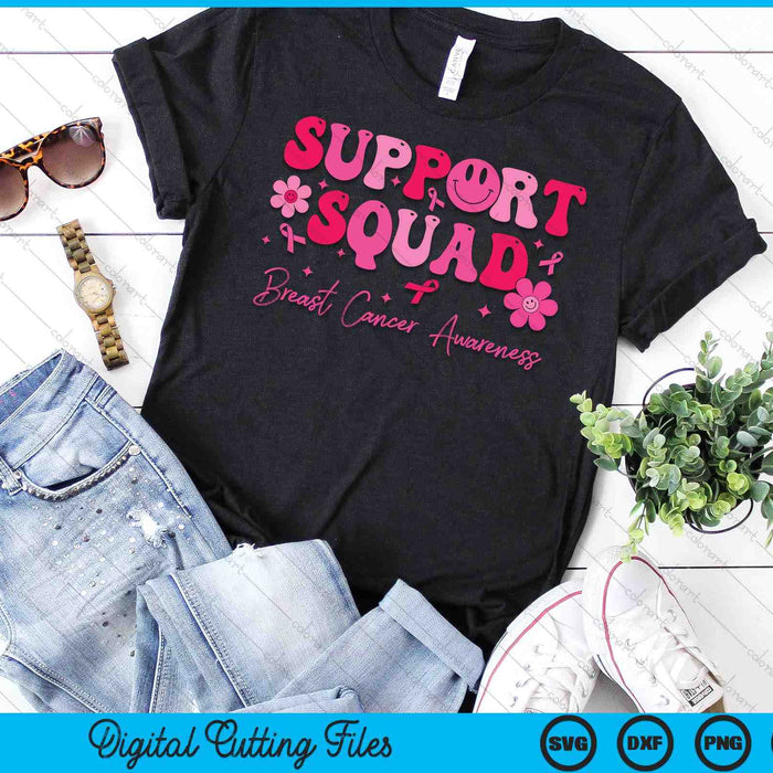 Retro Groovy Support Squad Breast Cancer Awareness SVG PNG Digital Cutting File