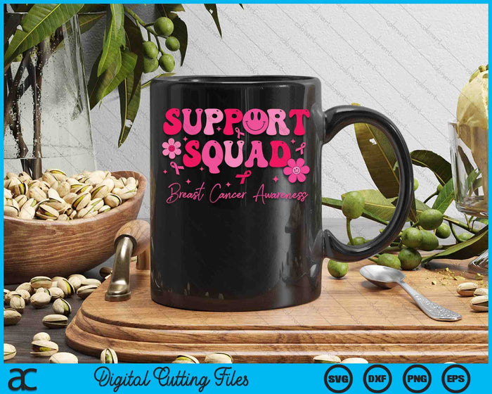 Retro Groovy Support Squad Breast Cancer Awareness SVG PNG Digital Cutting File