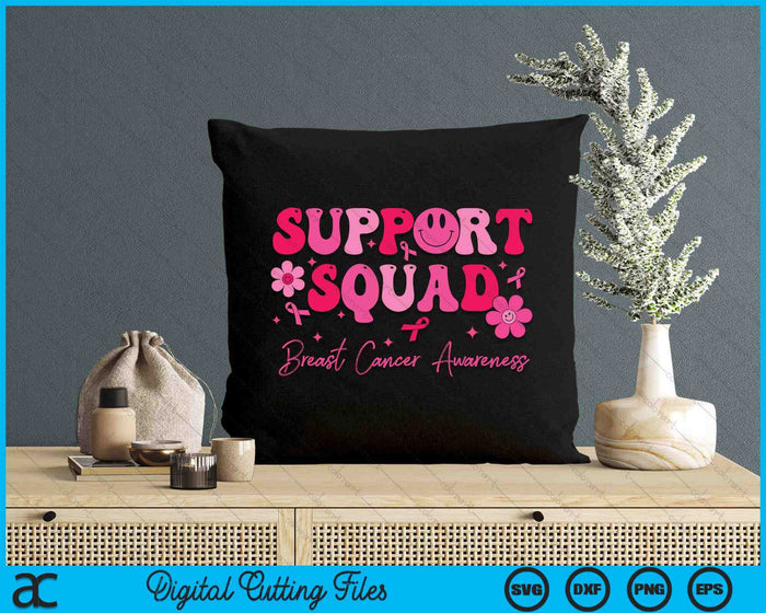 Retro Groovy Support Squad Breast Cancer Awareness SVG PNG Digital Cutting File