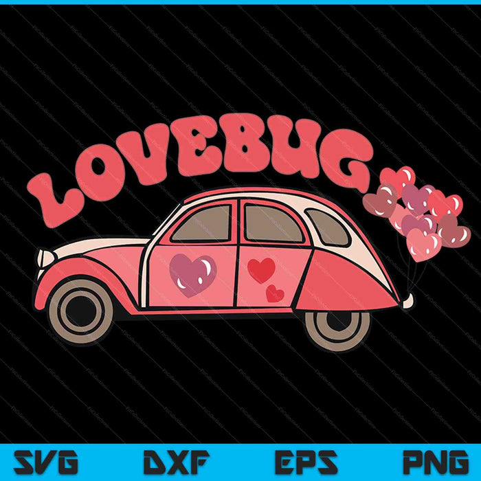 Retro groovy Valentine lovebug hippie Valentines Day SVG PNG cut file for Cricut
