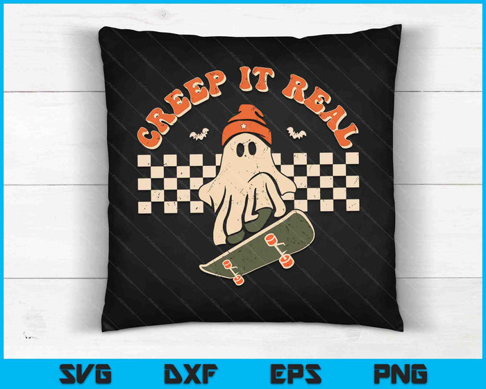 Retro Halloween Creep it Real Vintage Cute Ghost Halloween SVG PNG Snijden afdrukbare bestanden