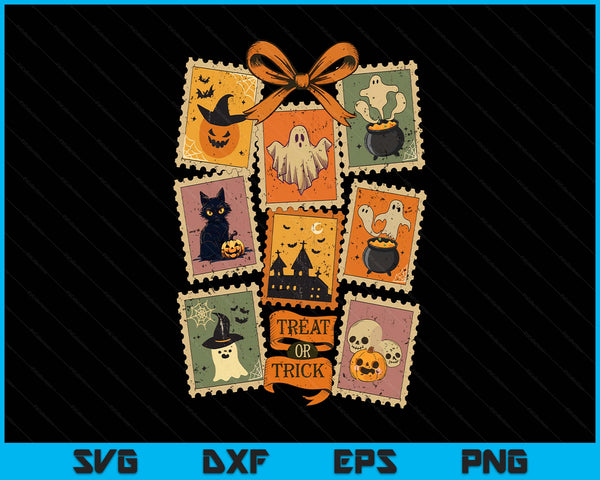 Retro Halloween Stamp Icons Funny Halloween Cat Ghost Stamp SVG PNG Digital Printable Files